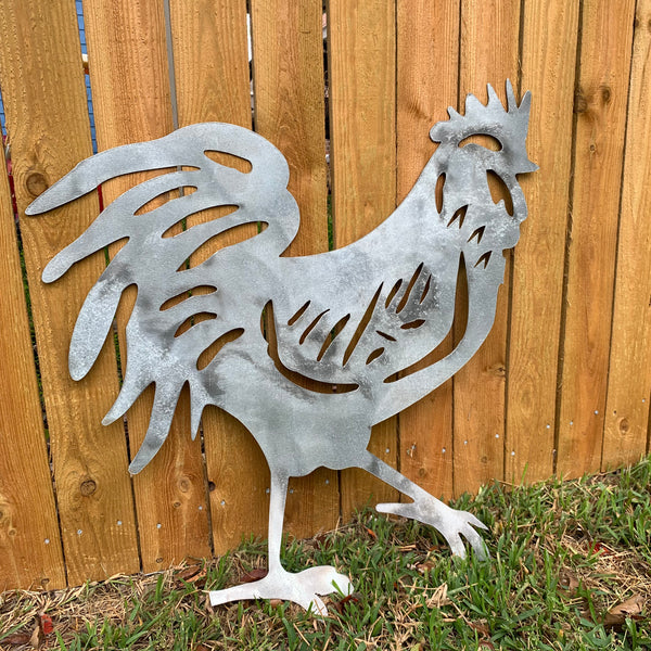 28"  X 28" CUSTOM ROOSTER LASERCUT ART WITH RING DESIGN WESTERN METAL ANIMAL ART HOME WALL DECOR BRAND NEW