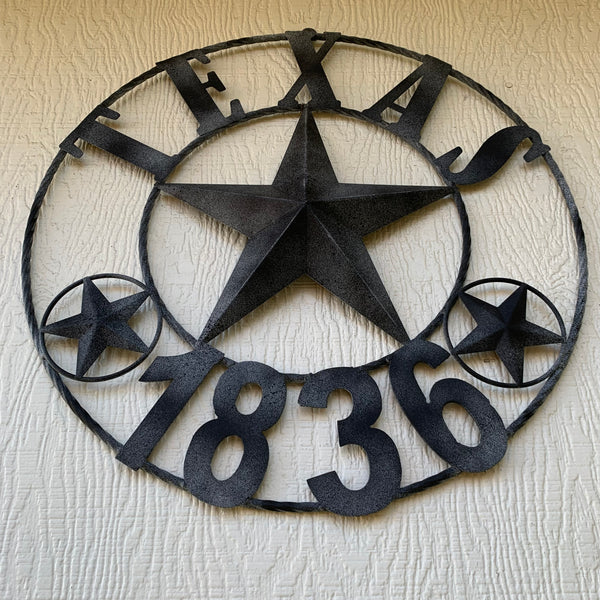 20" DISTRESSED BLACK TEXAS 1836 BARN LONE STAR TWO TONE METAL ART WESTERN HOME DECOR VINTAGE RUSTIC DARK BRONZE NEW