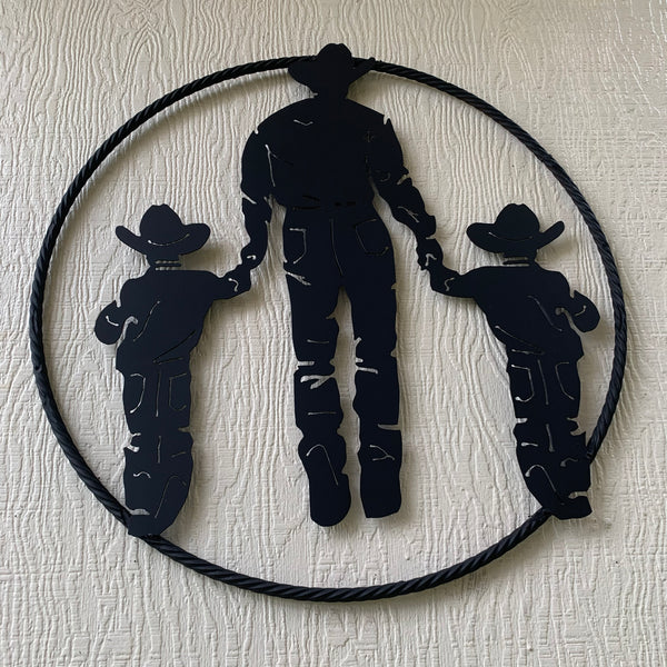 24" FATHER & 2 SON LASER CUT METAL WALL ART CUSTOM VINTAGE CRAFT RUSTIC BLACK HAND MADE