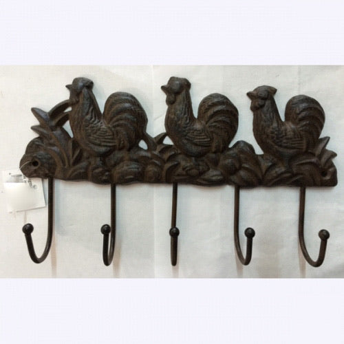 11"x6" ROOSTER KEYS HOLDER HOOK CAST IRON WALL ART METAL WESTERN HOME DECOR NEW