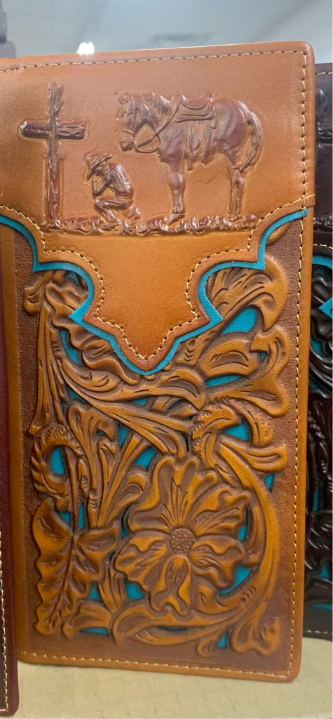GENUINE LEATHER WESTERN CHECKBOOK MEN'S WALLET WESTERN FASHION
