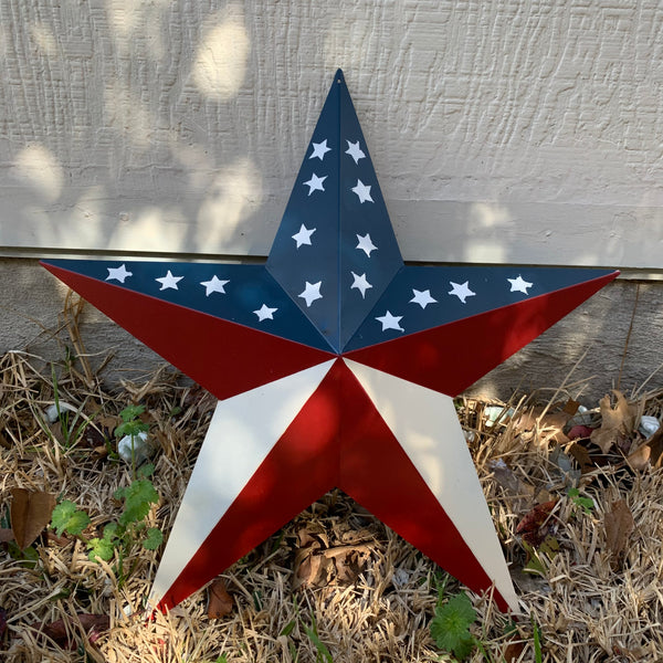 12",16",24",30",36" USA AMERICAN FLAG STAR RED WHITE & BLUE METAL BARN STAR METAL WALL ART HANDMADE