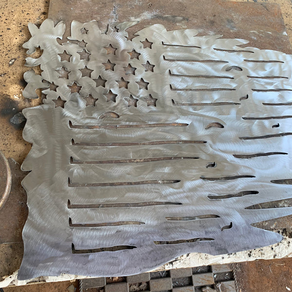 TATTERED USA AMERICAN FLAG RAW METAL LASERCUT HANDMADE WESTERN HOME DECOR BRAND NEW