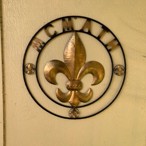 FORD STYLE YOUR CUSTOM NAME FLEUR DE LIS METAL TWISTED ROPE RING SIGN WALL ART WESTERN HOME DECOR HANDMADE 24", 32", 36"