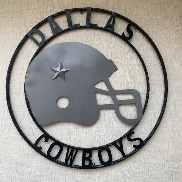 24", 32",36" DALLAS COWBOYS HELMET SIGN SILVER & BLACK CUSTOM METAL VINTAGE CRAFT TEAM SIGN HANDMADE