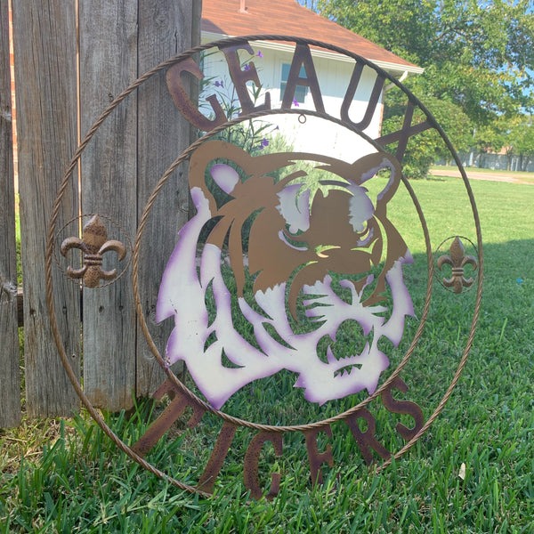12",18", 24", 32", 36" GEAUX TIGERS CUSTOM METAL VINTAGE CRAFT SIGN TEAM HANDMADE