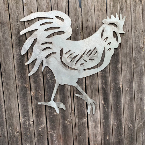 28"  X 28" CUSTOM ROOSTER LASERCUT ART WITH RING DESIGN WESTERN METAL ANIMAL ART HOME WALL DECOR BRAND NEW