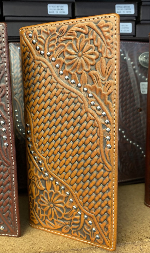 GENUINE LEATHER WESTERN CHECKBOOK MEN'S WALLET WESTERN FASHION