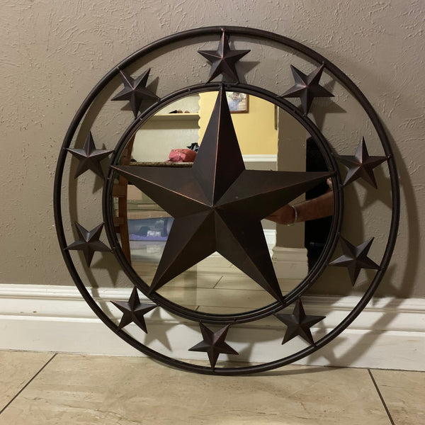 24" MULTI STAR WITH MIRROR METAL ART WESTERN HOME WALL DECOR RUSTIC BROWN NEW HANDMADE