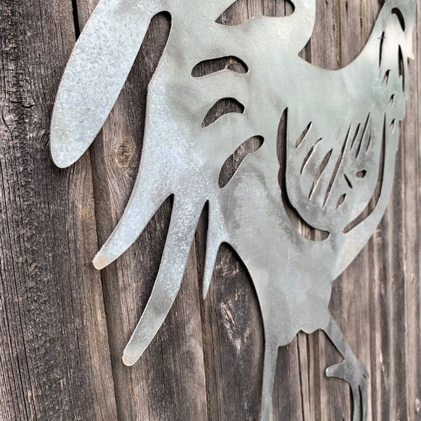 28"  X 28" CUSTOM ROOSTER LASERCUT ART WITH RING DESIGN WESTERN METAL ANIMAL ART HOME WALL DECOR BRAND NEW