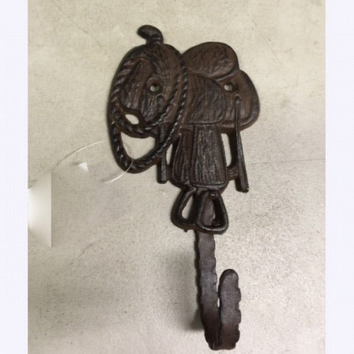 3.5"x7" SADDLE KEY HOLDER HOOK CAST IRON WALL ART METAL WESTERN HOME DECOR NEW
