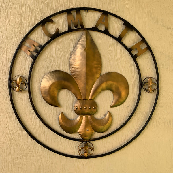 FORD STYLE YOUR CUSTOM NAME FLEUR DE LIS METAL TWISTED ROPE RING SIGN WALL ART WESTERN HOME DECOR HANDMADE 24", 32", 36"