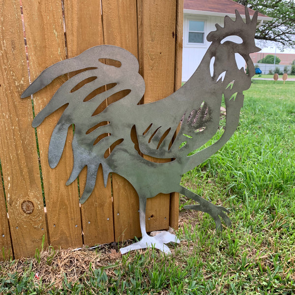 28"  X 28" CUSTOM ROOSTER LASERCUT ART WITH RING DESIGN WESTERN METAL ANIMAL ART HOME WALL DECOR BRAND NEW