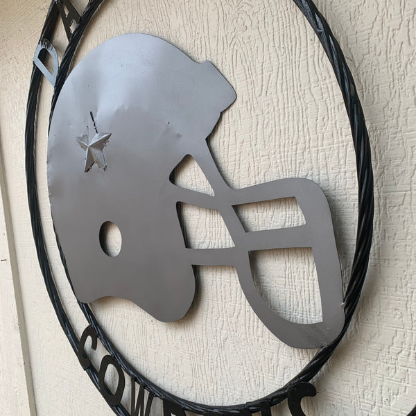 24", 32",36" DALLAS COWBOYS HELMET SIGN SILVER & BLACK CUSTOM METAL VINTAGE CRAFT TEAM SIGN HANDMADE