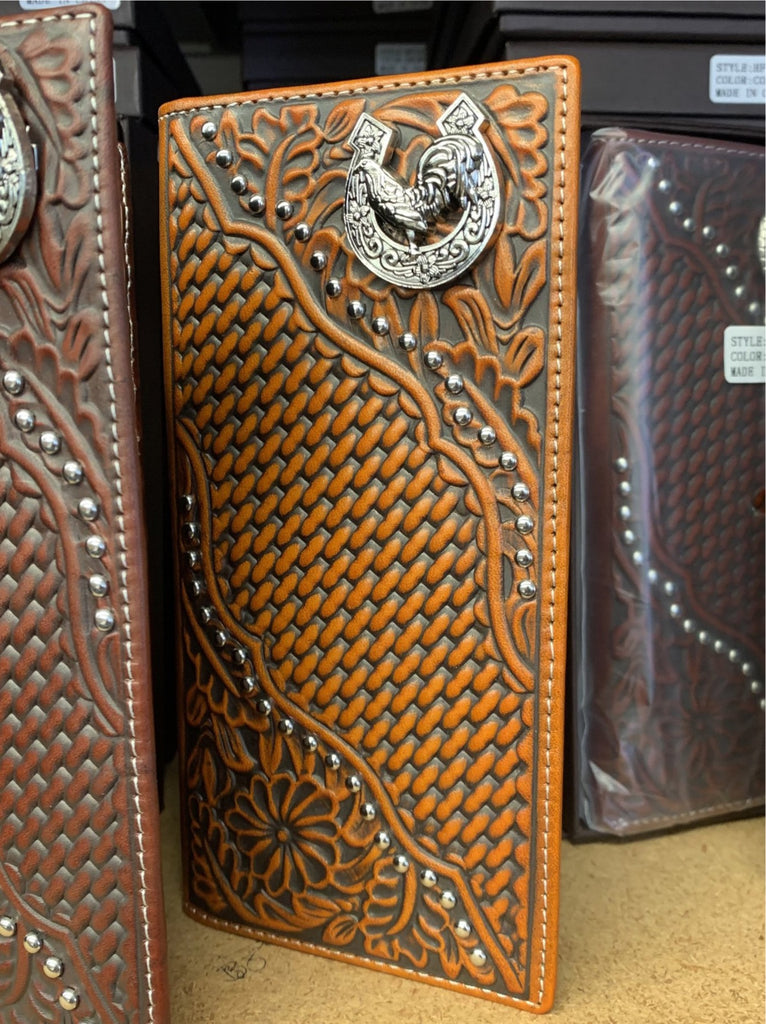 GENUINE LEATHER WESTERN CHECKBOOK MEN'S WALLET WESTERN FASHION