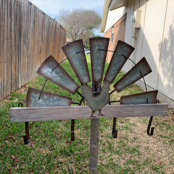 24" GALVANIZED HALF WINDMILL WESTERN KEY HOLDER HOOK WALL ART METAL WESTERN HOME DECOR NEW