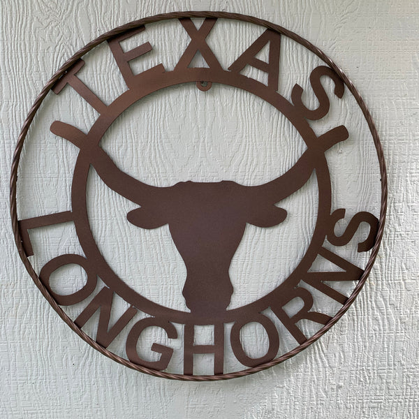 TEXAS LONGHORNS CUSTOM METAL VINTAGE CRAFT SIGN TEAM ART WESTERN HOME DECOR RUSTIC BRONZE #EH12552 12",18",24",36",50"