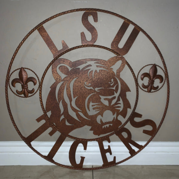 LSU TIGERS METAL CUSTOM VINTAGE CRAFT ART SIGN  WESTERN HOME DECOR 12,18",24",32",36"