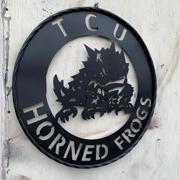 TCU HORNED FROGS CUSTOM BLACK METAL VINTAGE CRAFT SIGN HANDMADE