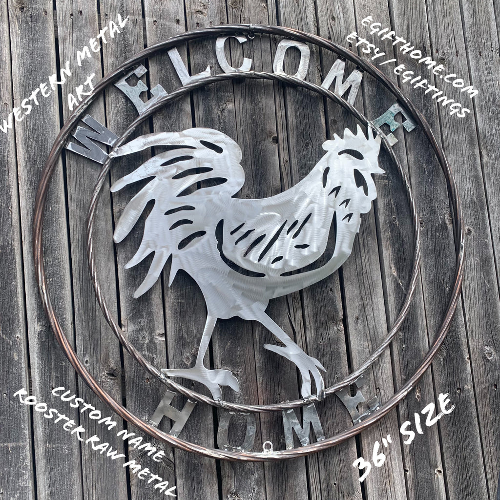 YOUR CUSTOM NAME ROOSTER LASERCUT RAW METAL ART WITH RING DESIGN WESTERN METAL ANIMAL ART HOME WALL DECOR BRAND NEW