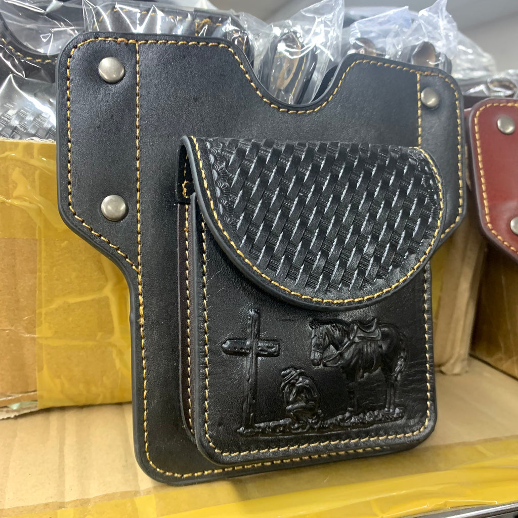 7" x 6" GENUINE LEATHER SHOOTING POUCH BELT LOOP HANDMADE NEW -- FREE SHIPPING