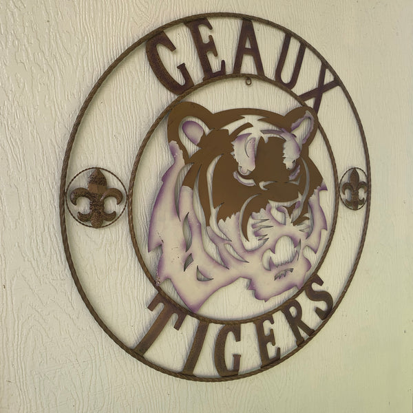 12",18", 24", 32", 36" GEAUX TIGERS CUSTOM METAL VINTAGE CRAFT SIGN TEAM HANDMADE