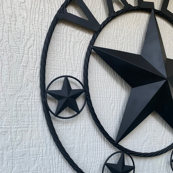 VALLES STYLE YOUR CUSTOM NAME STAR BLACK METAL BARN STAR 3d TWISTED ROPE RING WESTERN HOME DECOR VINTAGE BRONZE RUSTIC NEW HANDMADE 24",32",34",36",40",42",44",46",50"
