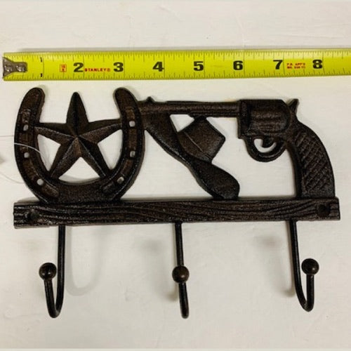 8" HORSESHOE & GUN KEY HOLDER COAT HOOK CAST IRON WALL ART METAL WESTERN HOME DECOR NEW