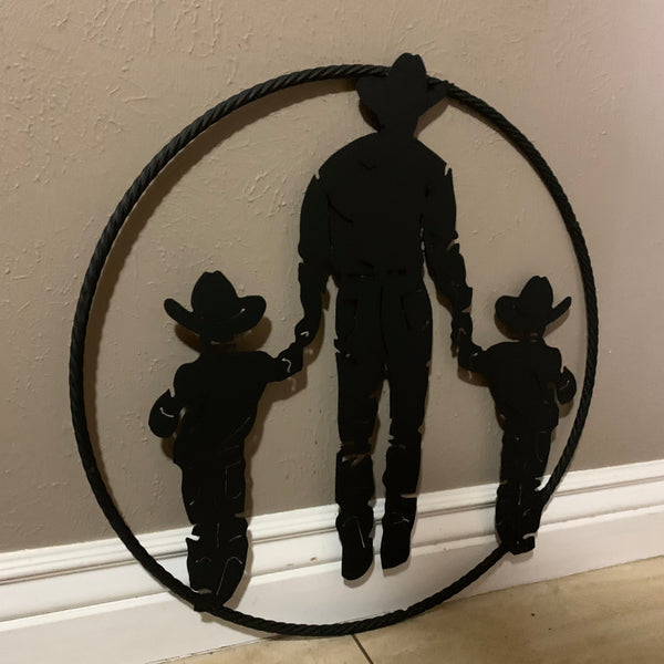24" FATHER & 2 SON LASER CUT METAL WALL ART CUSTOM VINTAGE CRAFT RUSTIC BLACK HAND MADE