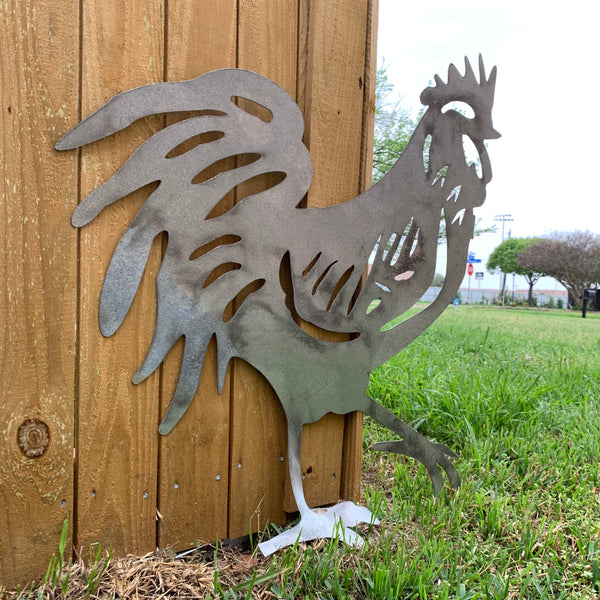 28"  X 28" CUSTOM ROOSTER LASERCUT ART WITH RING DESIGN WESTERN METAL ANIMAL ART HOME WALL DECOR BRAND NEW