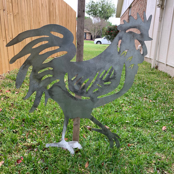 28"  X 28" CUSTOM ROOSTER LASERCUT ART WITH RING DESIGN WESTERN METAL ANIMAL ART HOME WALL DECOR BRAND NEW