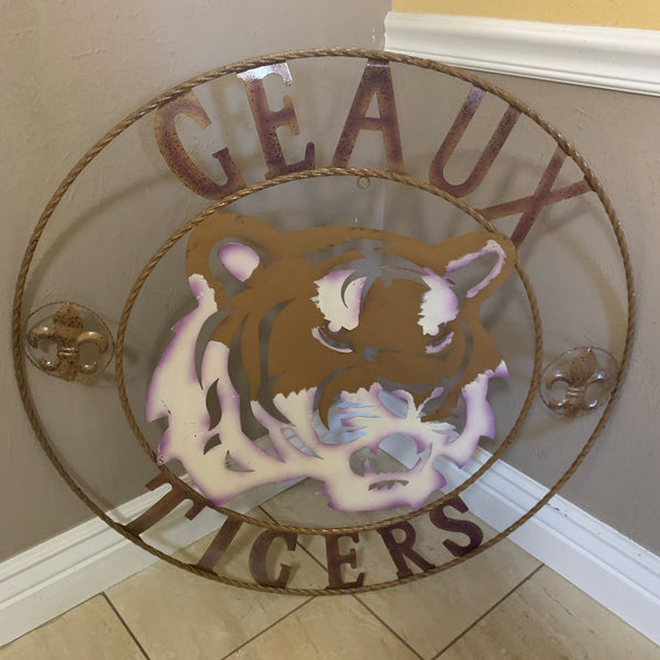 12",18", 24", 32", 36" GEAUX TIGERS CUSTOM METAL VINTAGE CRAFT SIGN TEAM HANDMADE