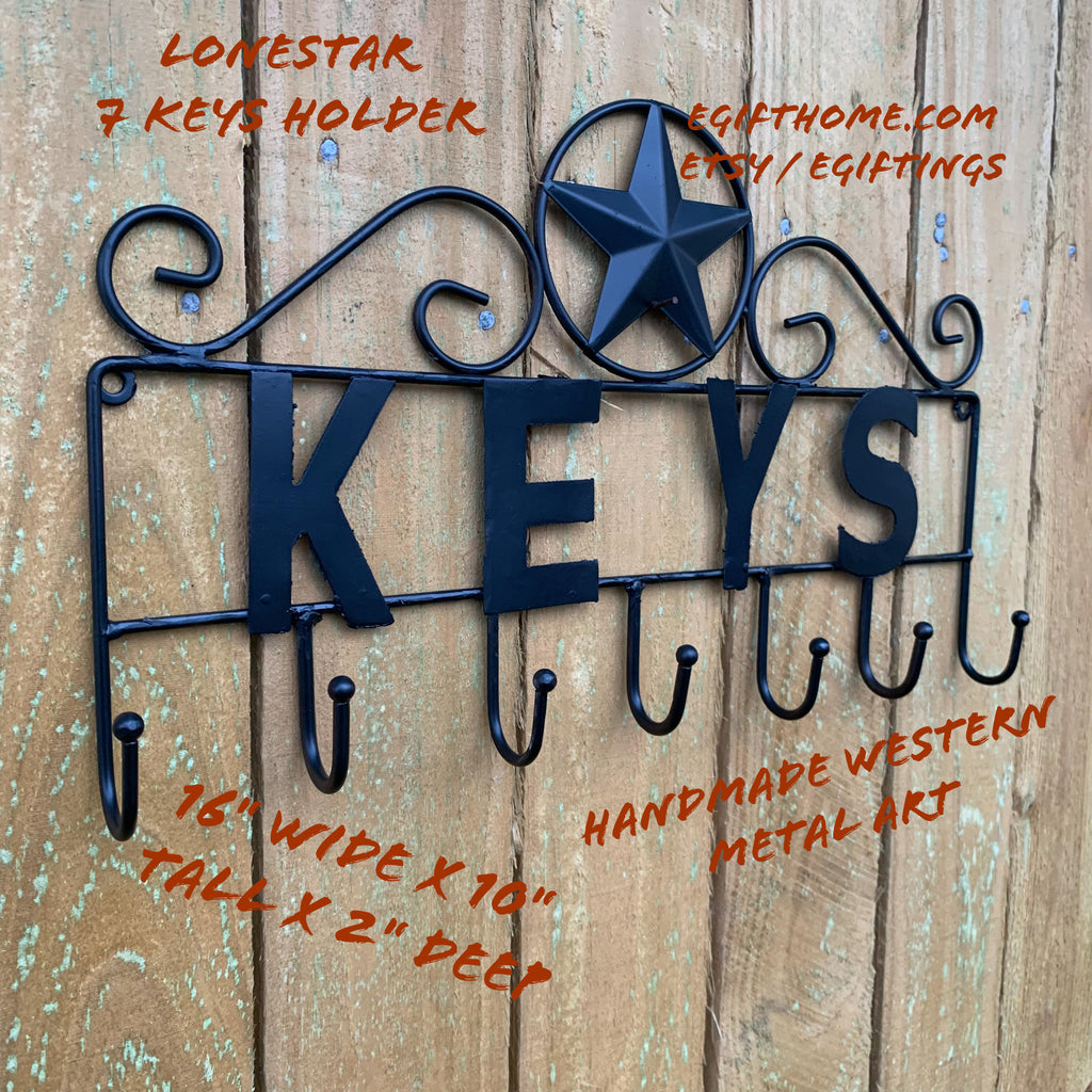 16"x10" LONESTAR KEYS HOLDER METAL HOOKS HANDMADE USA WALL ART METAL WESTERN HOME DECOR NEW BLACK