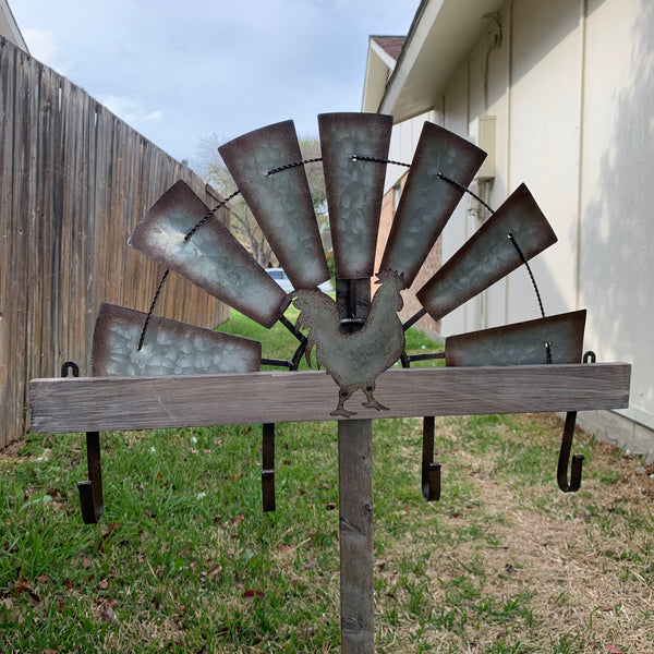 24" GALVANIZED HALF WINDMILL WESTERN KEY HOLDER HOOK WALL ART METAL WESTERN HOME DECOR NEW