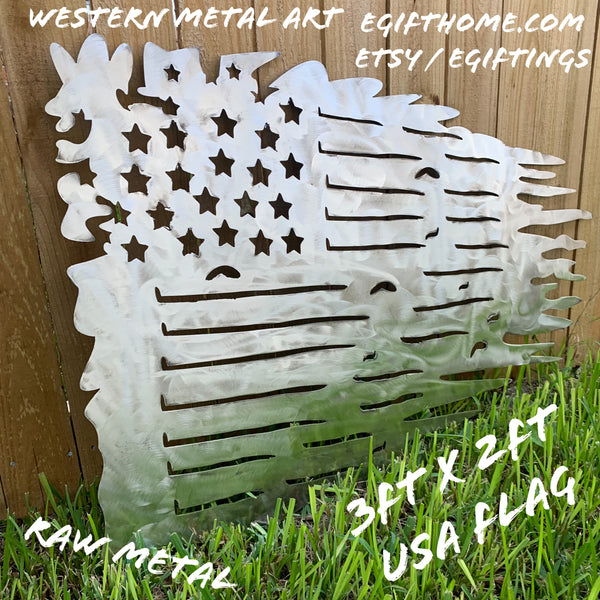 TATTERED USA AMERICAN FLAG RAW METAL LASERCUT HANDMADE WESTERN HOME DECOR BRAND NEW