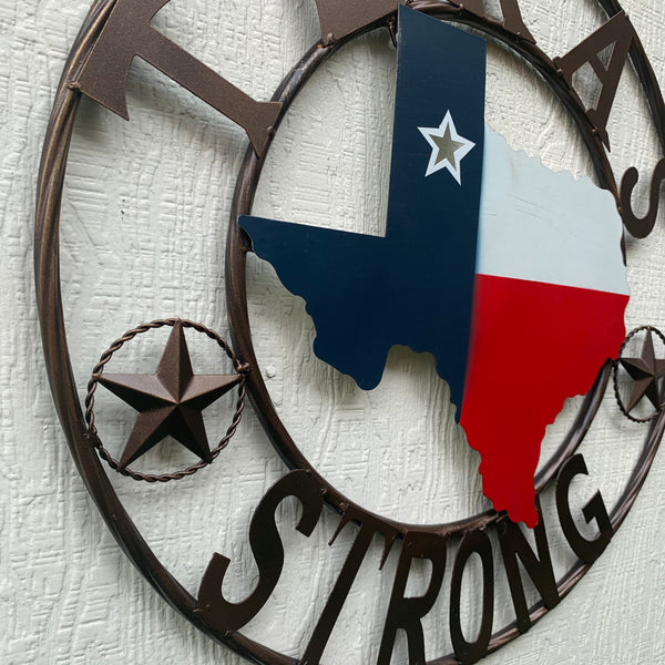 24" TEXAS STRONG BARN METAL WALL ART SIGN WESTERN HOME DECOR RED WHITE BLUE HANDMADE