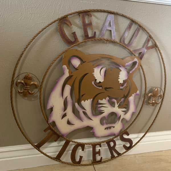 12",18", 24", 32", 36" GEAUX TIGERS CUSTOM METAL VINTAGE CRAFT SIGN TEAM HANDMADE