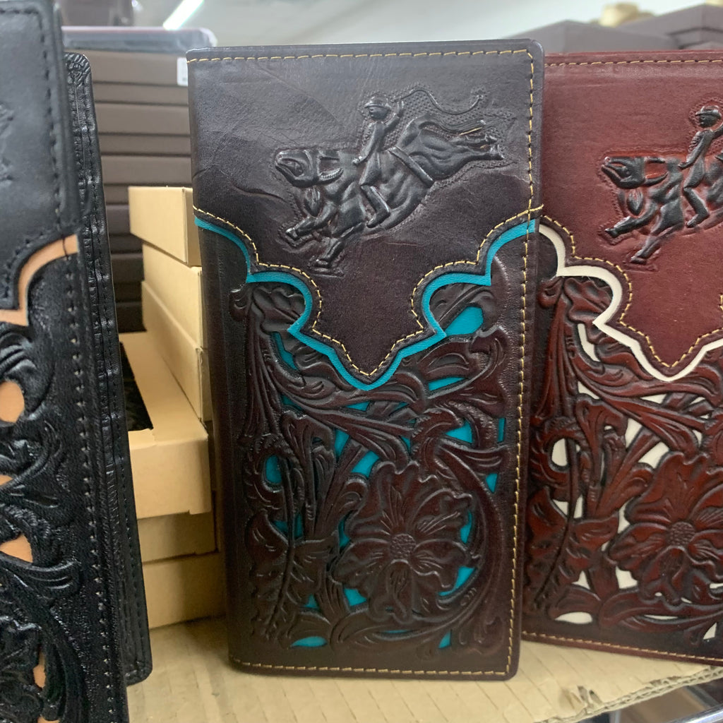 GENUINE LEATHER WESTERN CHECKBOOK MEN'S WALLET WESTERN FASHION