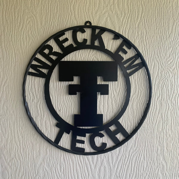12",18",24",32",36" WRECKEM TEXAS TECH SOLID PLAIN T CUSTOM VINTAGE CRAFT METAL TEAM SIGN HANDMADE