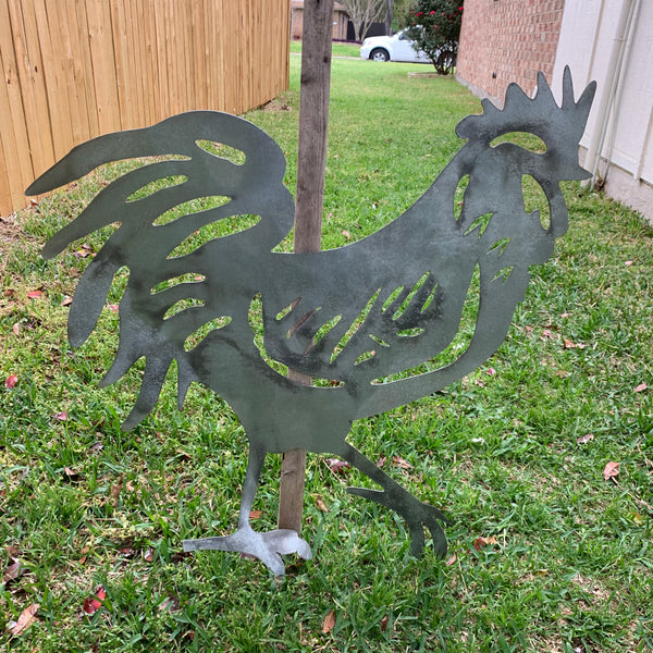 28"  X 28" CUSTOM ROOSTER LASERCUT ART WITH RING DESIGN WESTERN METAL ANIMAL ART HOME WALL DECOR BRAND NEW