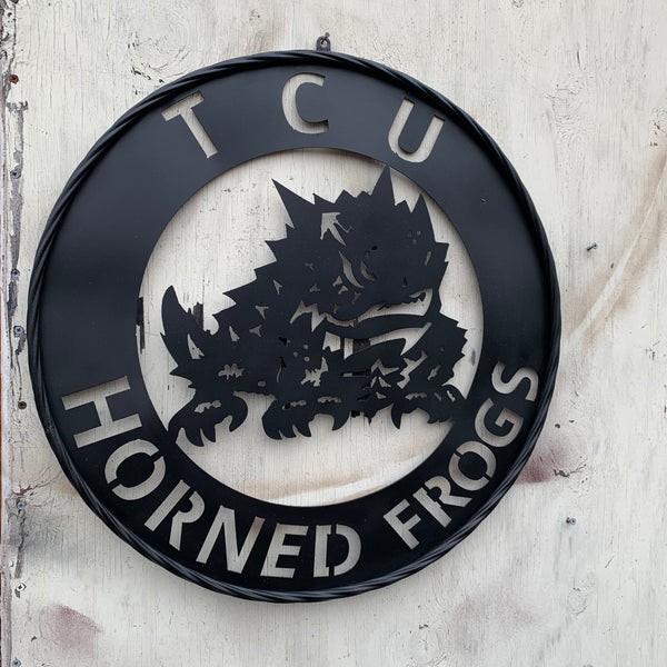 TCU HORNED FROGS CUSTOM BLACK METAL VINTAGE CRAFT SIGN HANDMADE