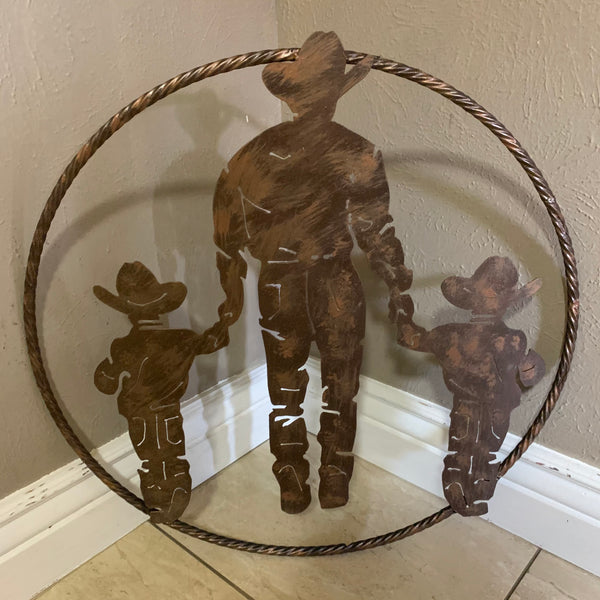 18",24" FATHER & 2 SON LASER CUT METAL WALL ART CUSTOM VINTAGE CRAFT RUSTIC BRONZE COPPER HAND MADE