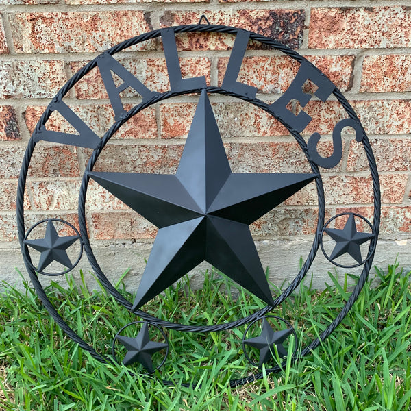VALLES STYLE YOUR CUSTOM NAME STAR BLACK METAL BARN STAR 3d TWISTED ROPE RING WESTERN HOME DECOR VINTAGE BRONZE RUSTIC NEW HANDMADE 24",32",34",36",40",42",44",46",50"