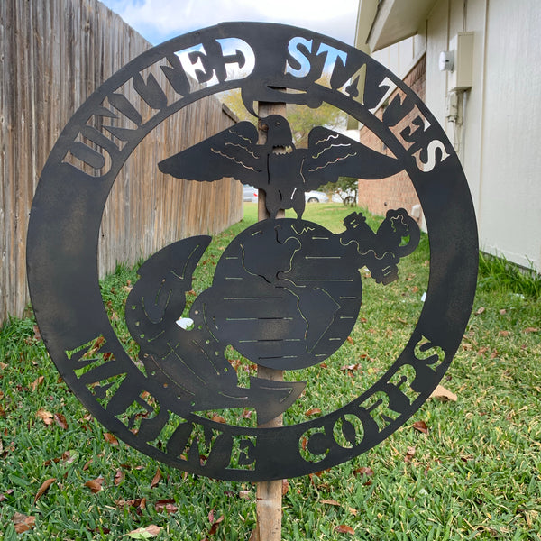 24" USA MARINE CORPS MILITARY LASERCUT BLACK CUSTOM VINTAGE METAL CRAFT WALL ART DECOR WESTERN HOME DECOR HANDMADE