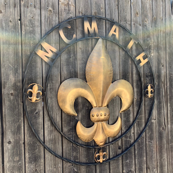 FORD STYLE YOUR CUSTOM NAME FLEUR DE LIS METAL TWISTED ROPE RING SIGN WALL ART WESTERN HOME DECOR HANDMADE 24", 32", 36"