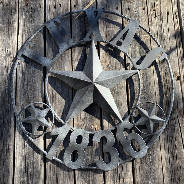 20" DISTRESSED BLACK TEXAS 1836 BARN LONE STAR TWO TONE METAL ART WESTERN HOME DECOR VINTAGE RUSTIC DARK BRONZE NEW