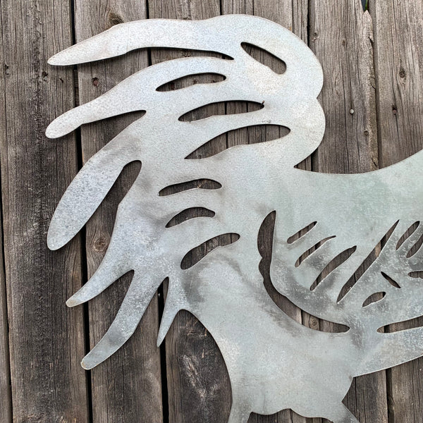 28"  X 28" CUSTOM ROOSTER LASERCUT ART WITH RING DESIGN WESTERN METAL ANIMAL ART HOME WALL DECOR BRAND NEW