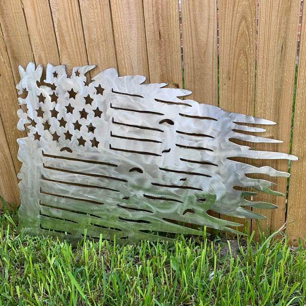 TATTERED USA AMERICAN FLAG RAW METAL LASERCUT HANDMADE WESTERN HOME DECOR BRAND NEW