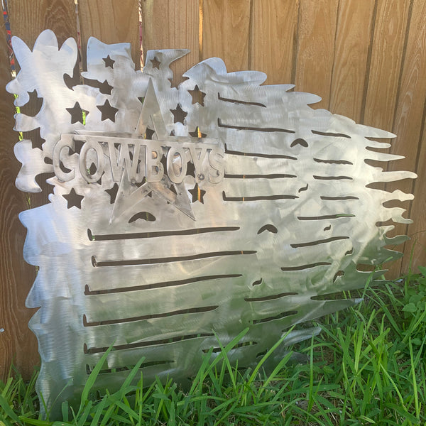 TATTERED DALLAS COWBOYS FLAG RAW METAL LASERCUT HANDMADE WESTERN HOME DECOR BRAND NEW