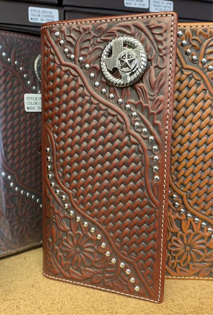 GENUINE LEATHER WESTERN CHECKBOOK MEN'S WALLET WESTERN FASHION